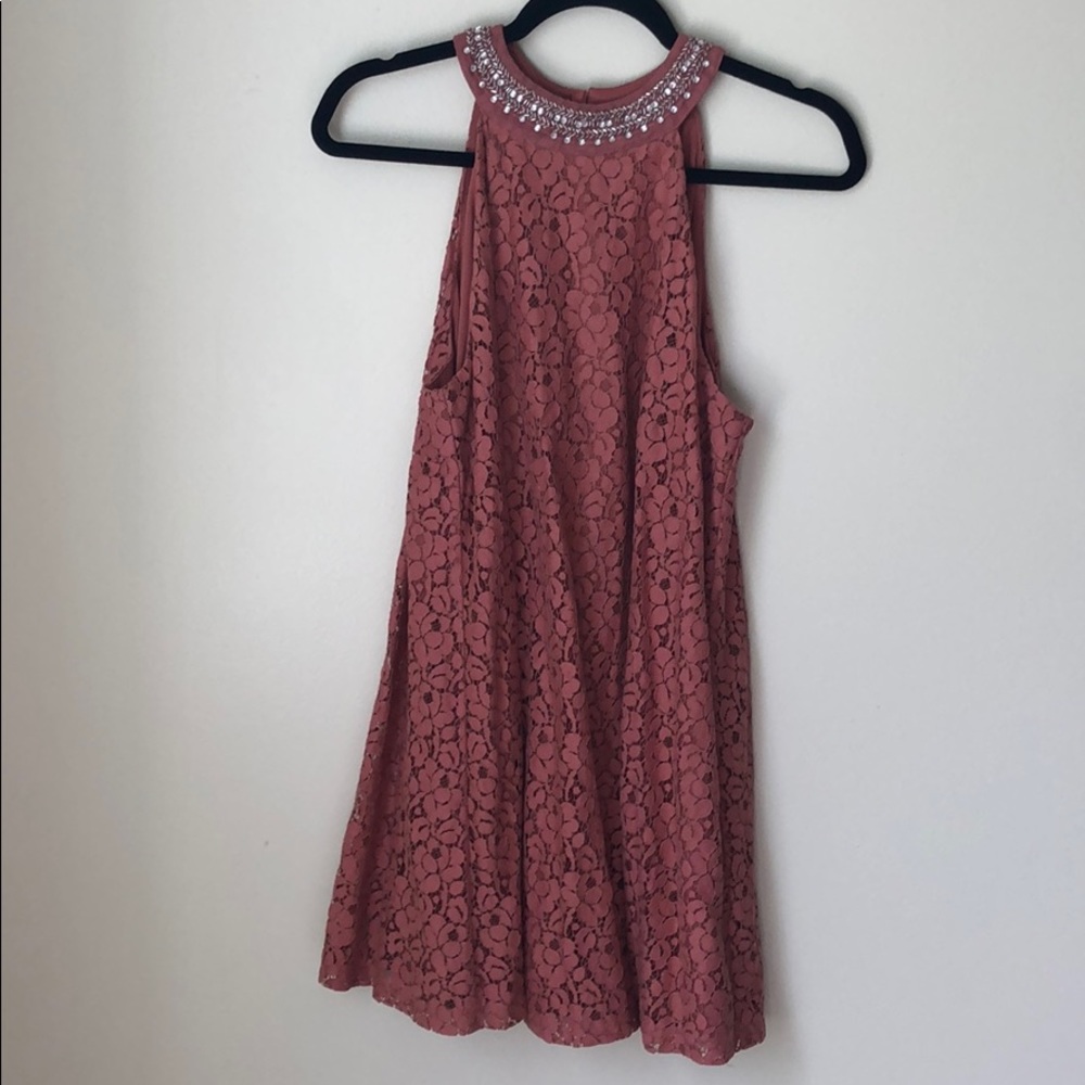 Pink Lace Dress with a Neck Detail